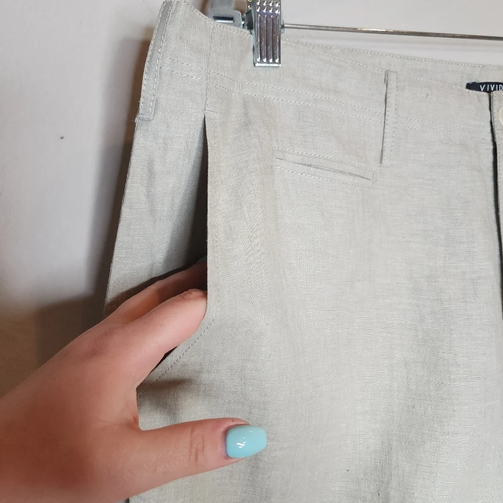 NWT Vivid 100% Linen Light Green Pants Size 40‎